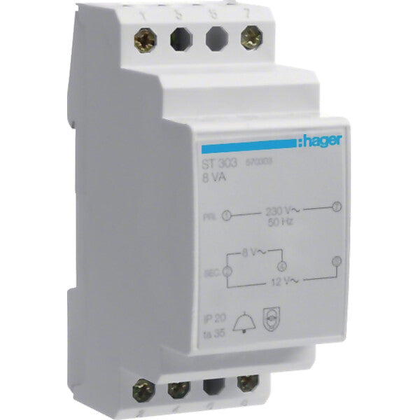 Hager Klingeltrafo 8V/1,0A-12V/0,67A ST303